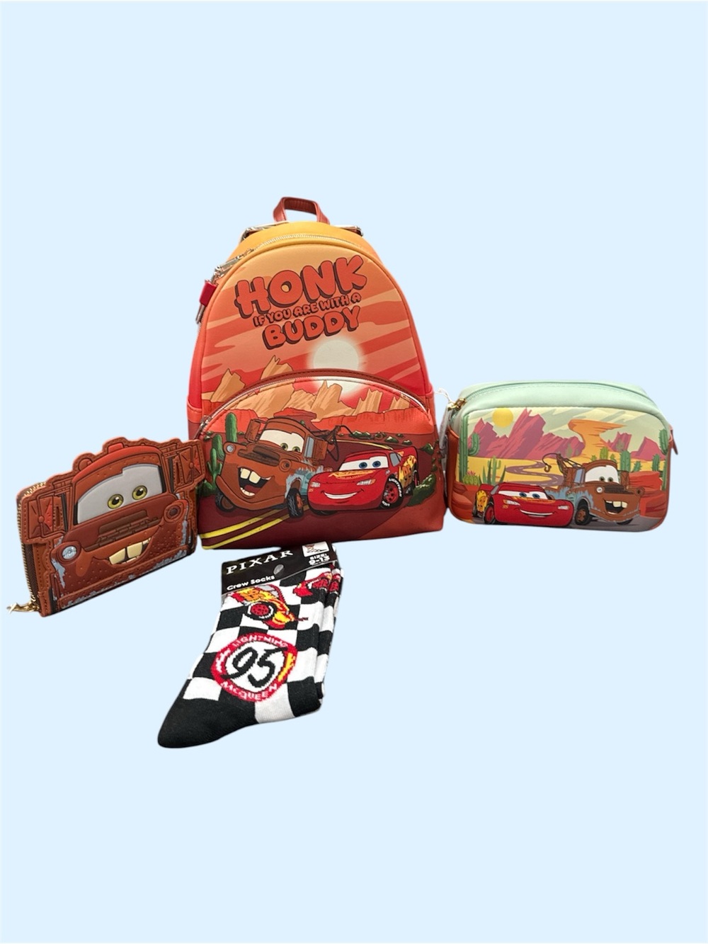 Red Lightning McQueen Backpack, Pouch, Wallet, and Sock Set of 4